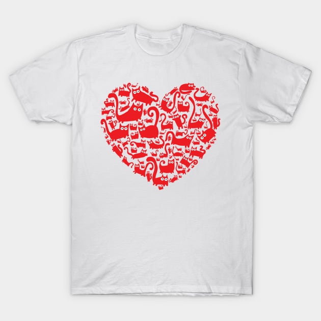 Cute red heart made from cats T-Shirt by adrianserghie